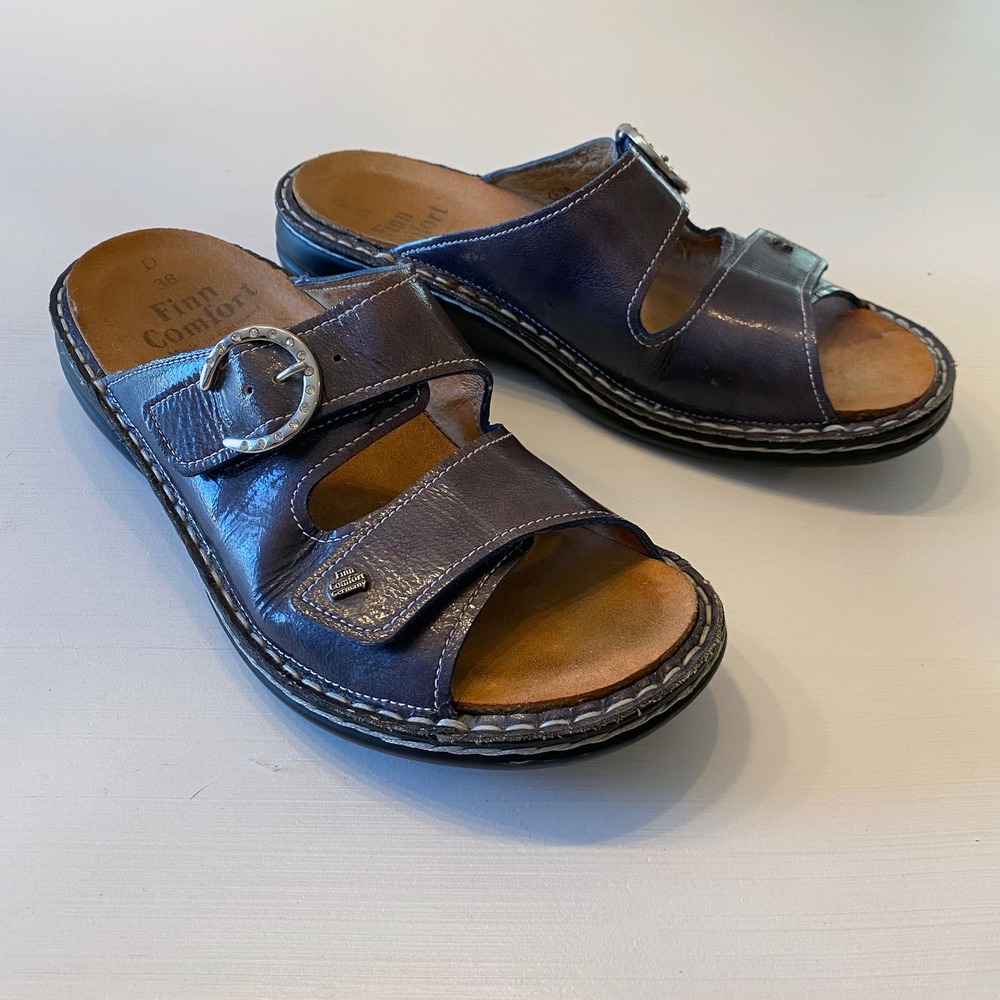 Finn Comfort Mumbai Gray Leather Sandals EU Size 38 US Size 7 -‎ 7.5